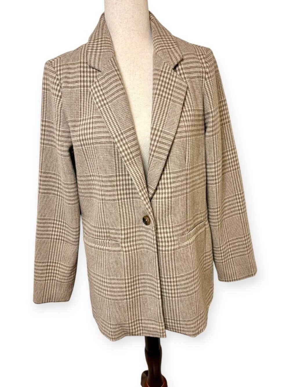 Z Supply Anna Brown Cream Plaid Oversized Blazer Academia Preppy Size Medium